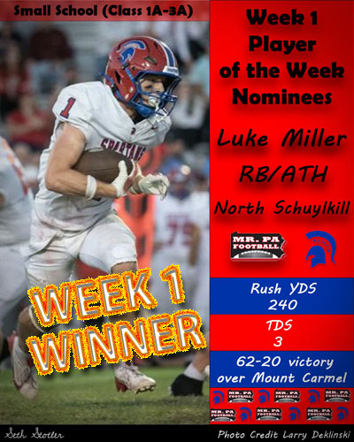 Mr. PA Football, week 1 2025 Player of the Week, Luke Miller, North Schuylkill